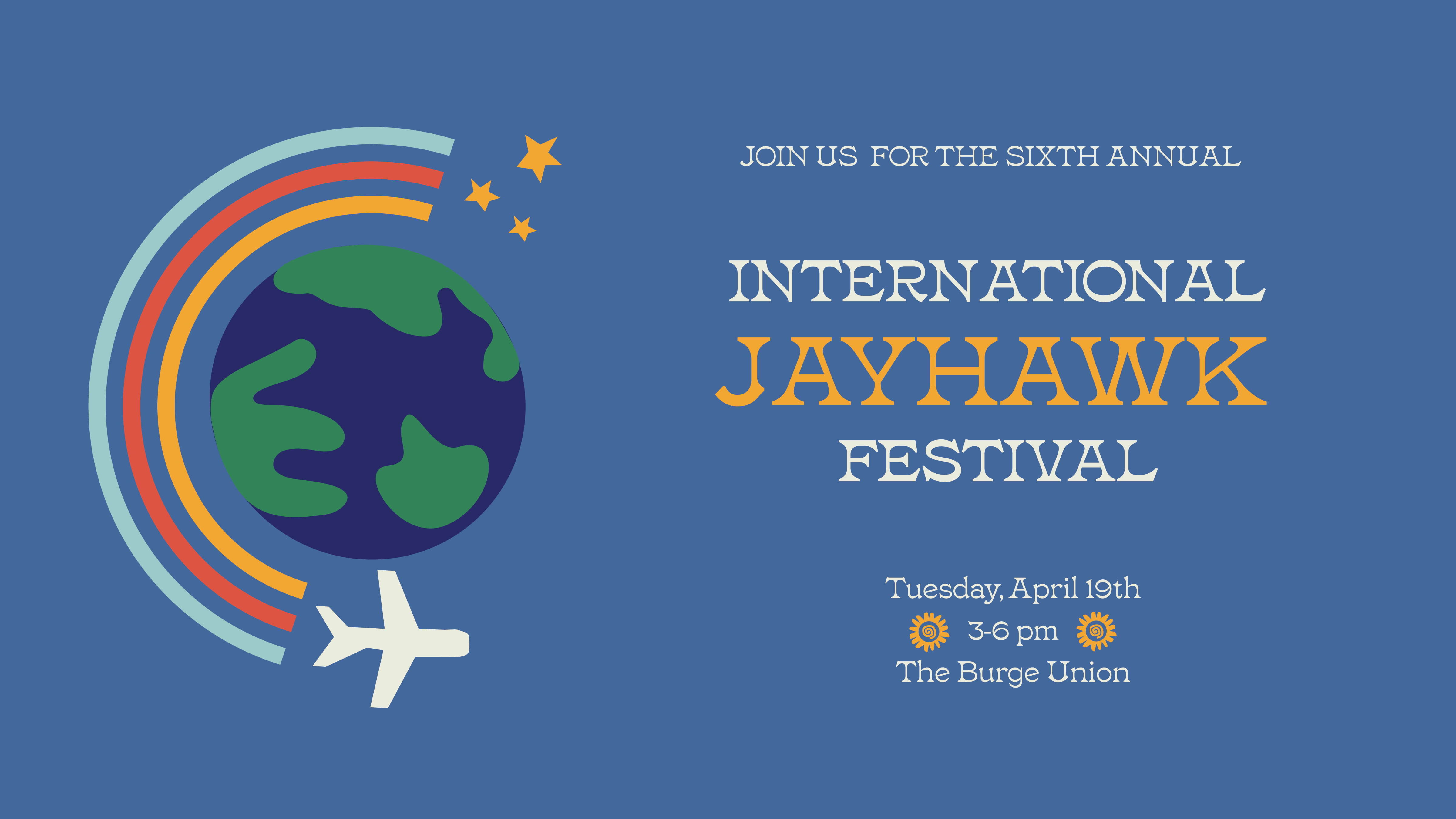 International Jayhawk Festival logo with white letters on blue background