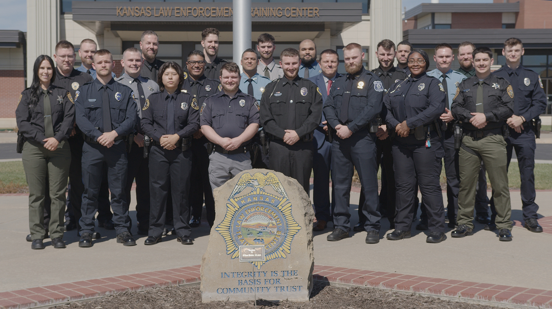The Kansas Law Enforcement Training Center 354th Basic Training Class gathers for a group photo.