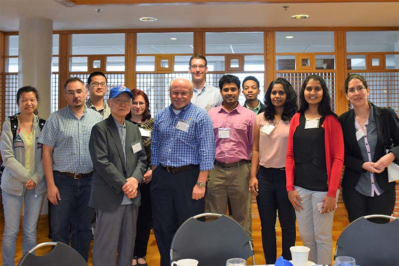 Members of the Soper group stand with Dr. Ted Kuwana. From Left: Mengjia Hu, Matt Hupert, Cong Kong, Ted Kuwana, Maggie Witek, Steve Soper, Matt Jackson, Kumuditha Ratnayake, Brandon Young, Charuni Amarasekara, Swathi Pullagurla, and Camila Campos