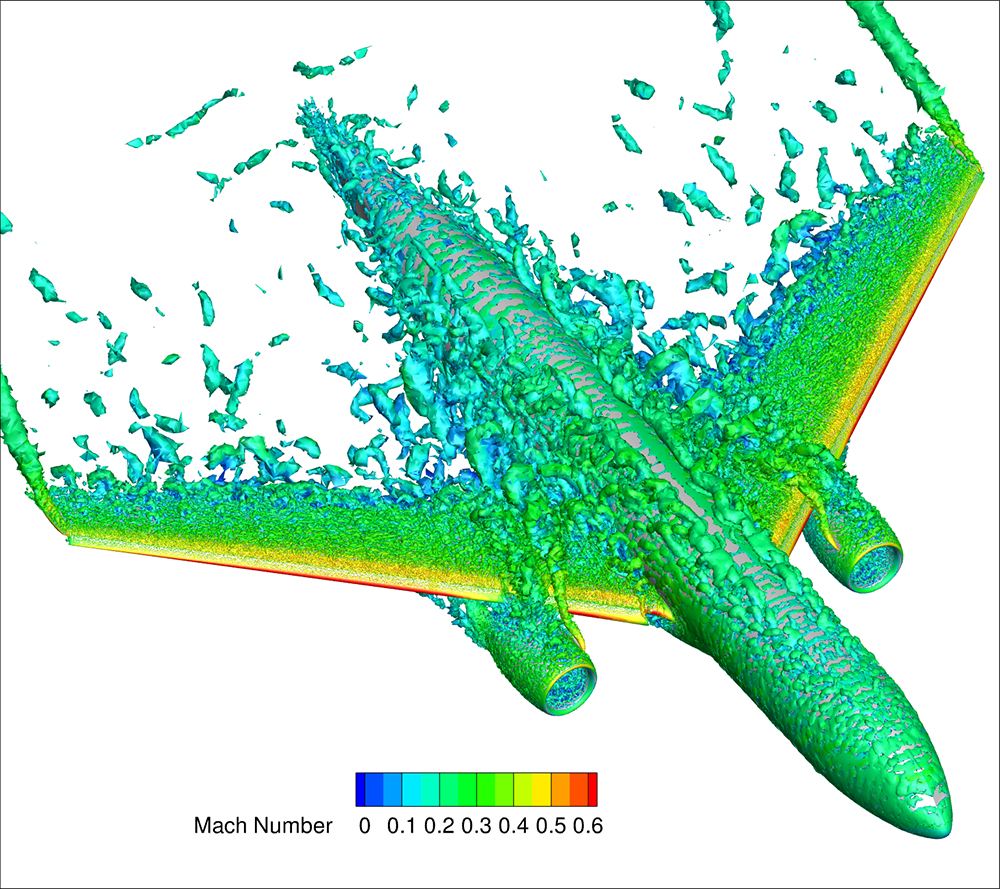 Complex turbulent flow predicted with a wall-modeled large eddy simulation of the NASA Common Research Model High-Lift Configuration.  